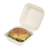 Pulp Tek 15 oz Square White Sugarcane / Bagasse Clamshell Container - 6" x 6" x 3" - 100 count box