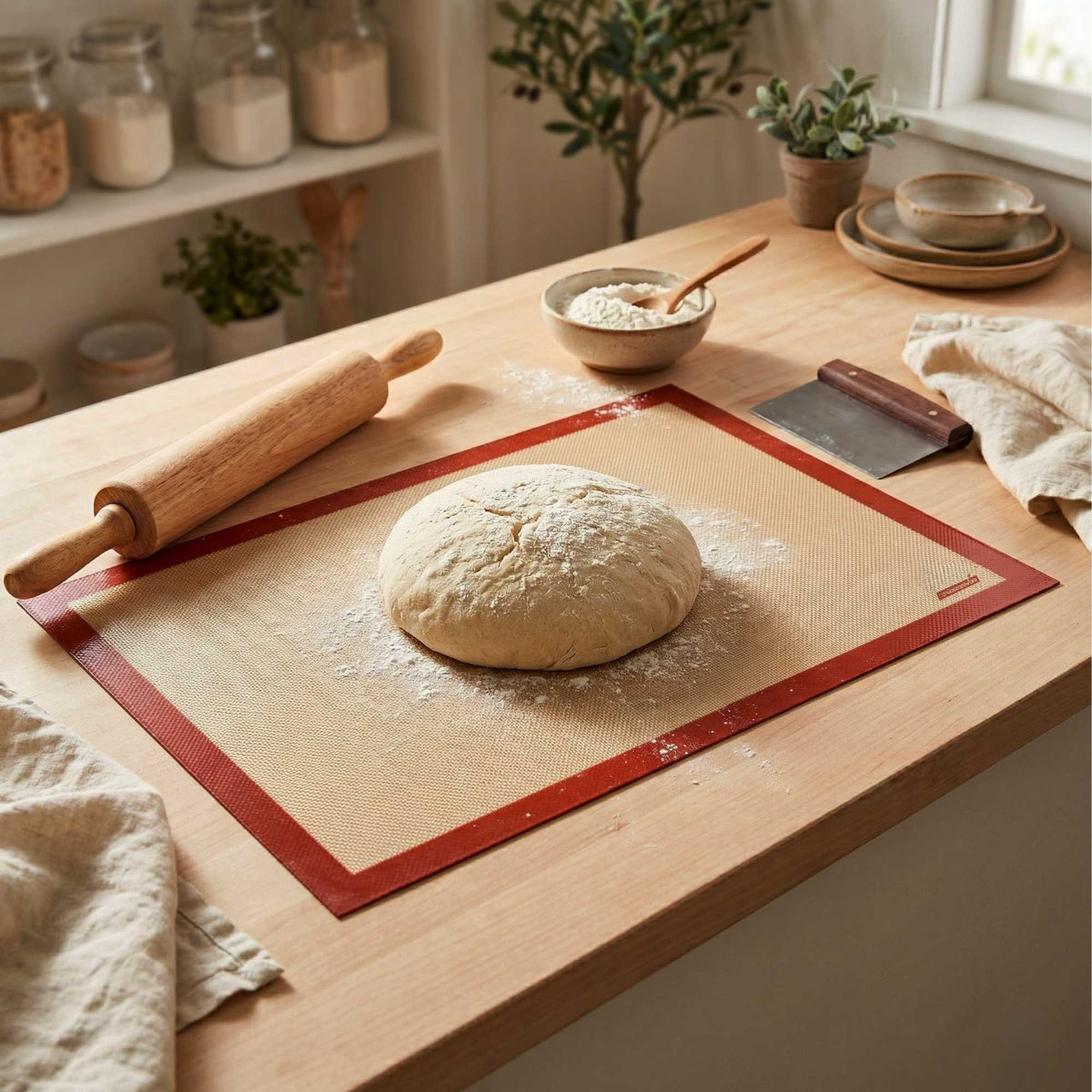 Pastry Tek Rectangle Tan and Red Silicone Full Size Baking Mat - Ultra Durable - 15 3/4" x 23 1/2" - 1 count box