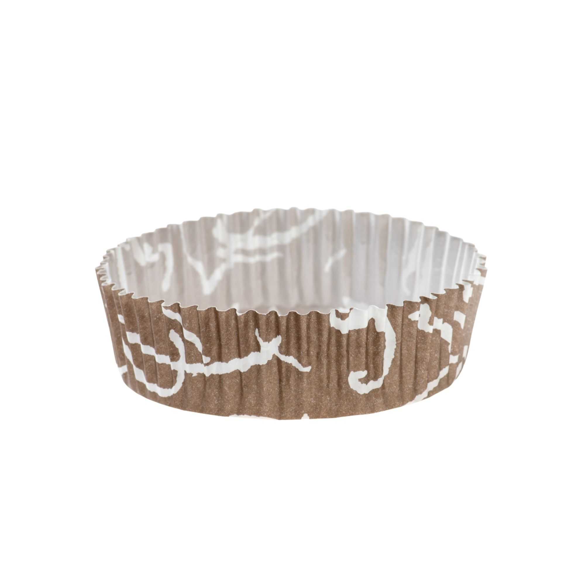Panificio 4 oz Round Chocolate Wisp Paper Baking Cup - Ridged - 3 1/2" x 3 1/2" x 1" - 200 count box