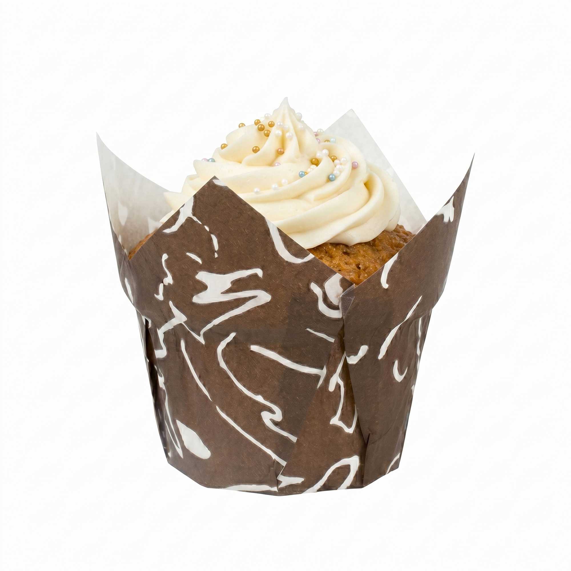 Panificio 2 oz Tulip Chocolate Wisp Paper Tall Baking Cup - 3 1/4" x 3 1/4" x 3" - 200 count box