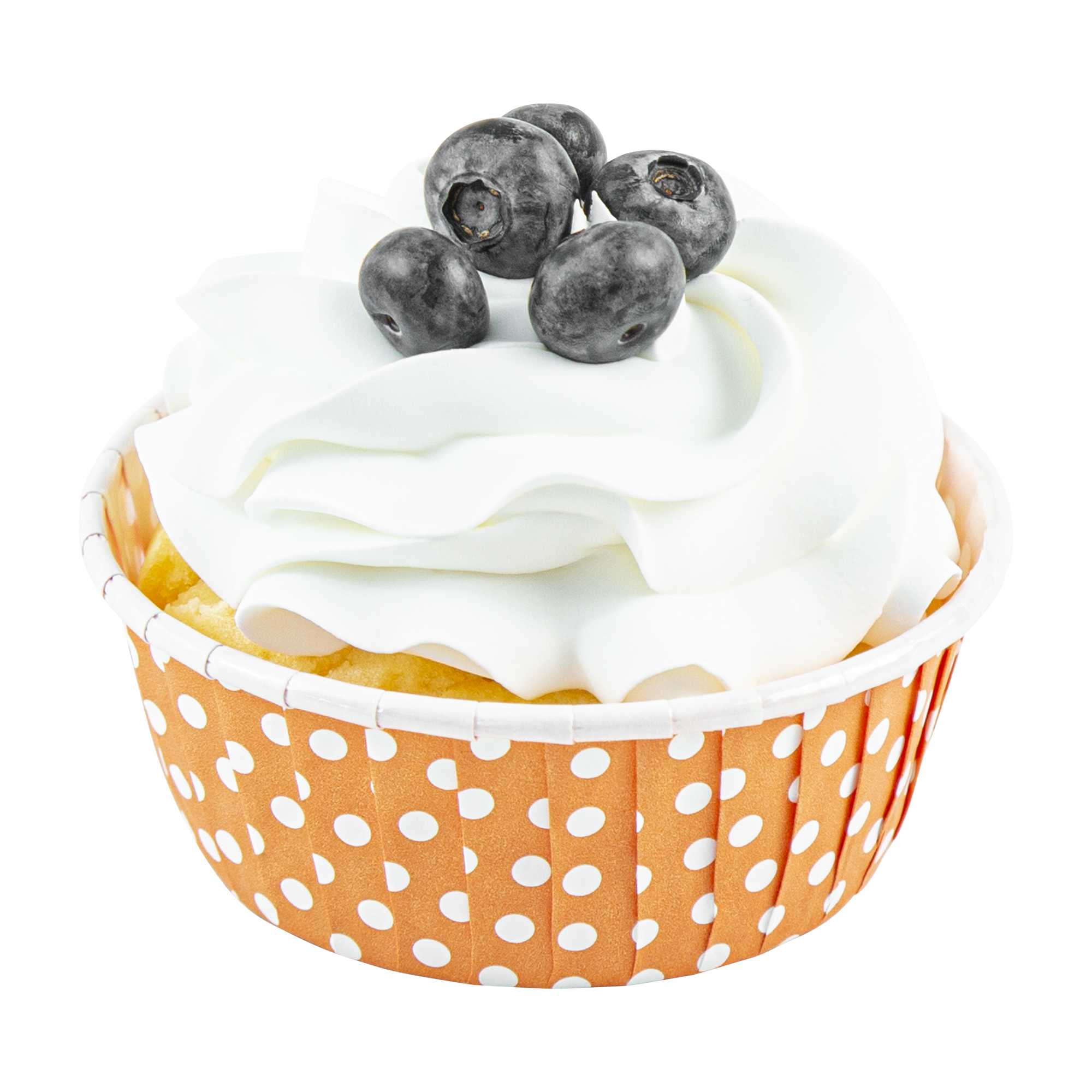 Panificio 5 oz Round Polka-Dotted Hot Orange Paper Large Baking Cup - Pleated - 3 3/4" x 3 3/4" x 1 1/2" - 200 count box