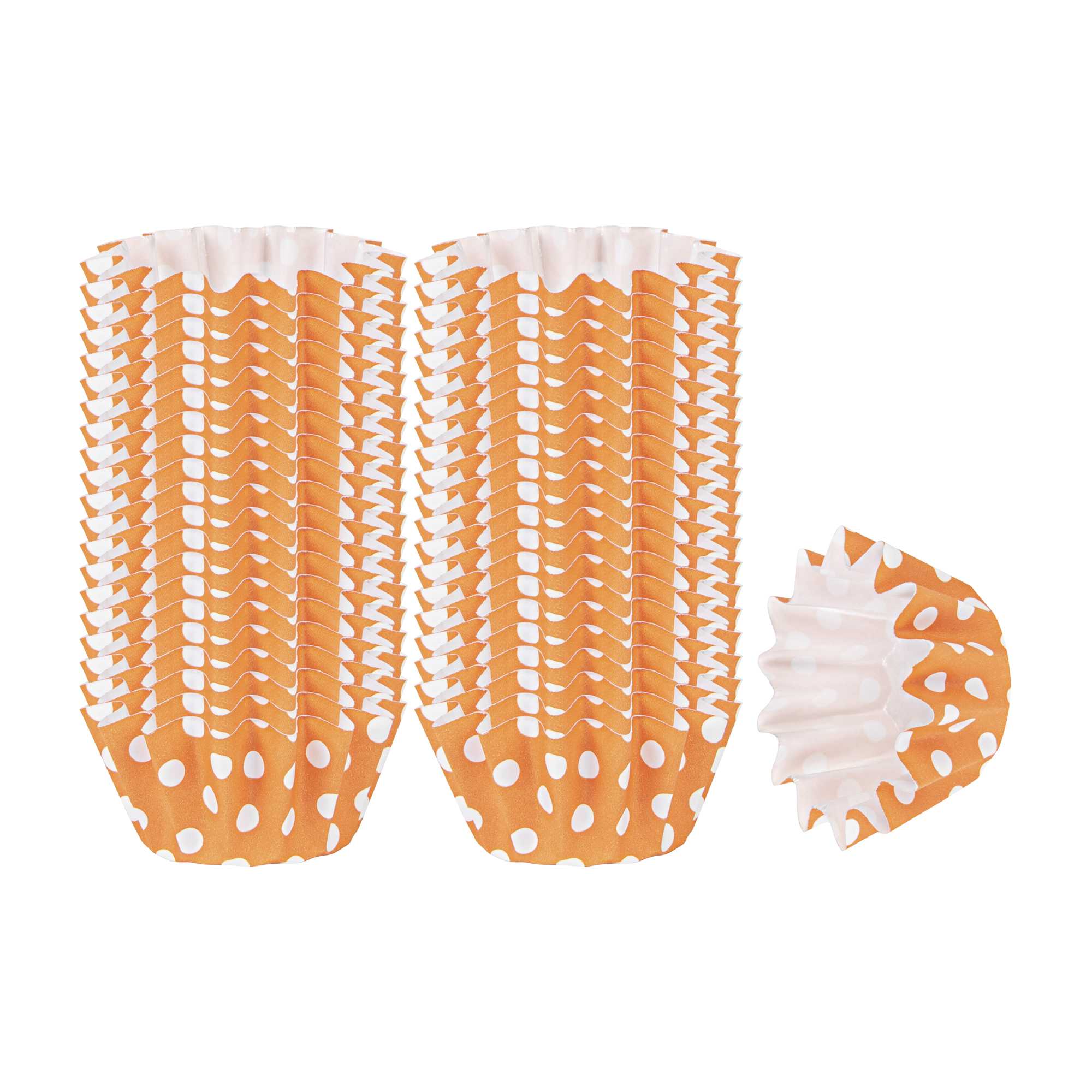 Panificio 0.4 oz Round Polka-Dotted Hot Orange Paper Mini Baking Cup - Flared - 2" x 2" x 1/2" - 200 count box