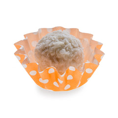 Panificio 0.4 oz Round Polka-Dotted Hot Orange Paper Mini Baking Cup - Flared - 2