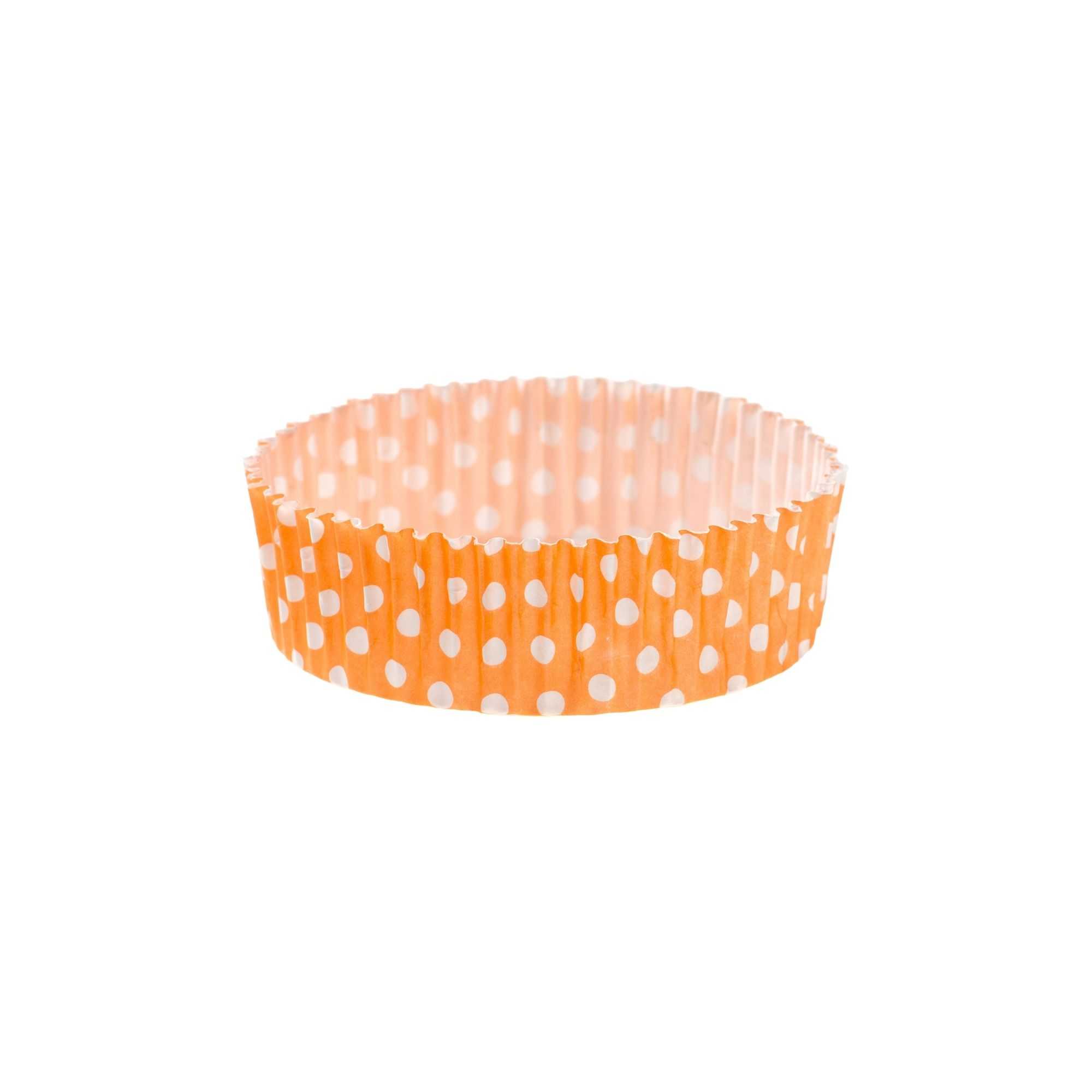 Panificio 4 oz Round Polka-Dotted Hot Orange Paper Baking Cup - Ridged - 3 1/2" x 3 1/2" x 1" - 200 count box