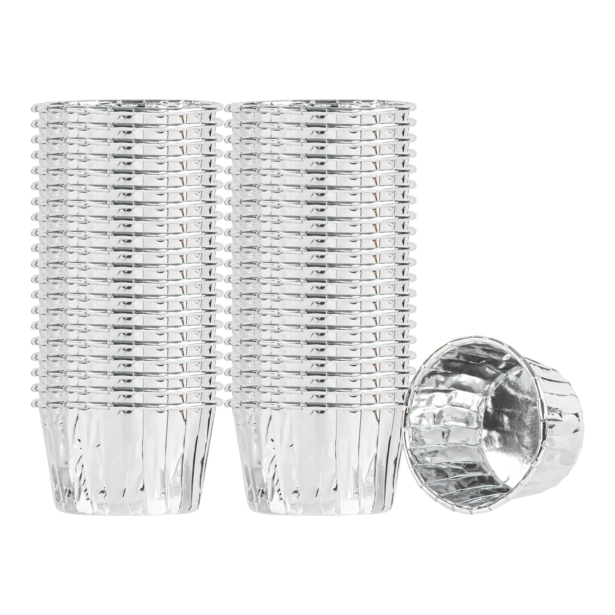 Panificio 3 oz Round Metallic Silver Paper Small Baking Cup - Pleated - 2 1/2" x 2 1/2" x 1 1/2" - 200 count box