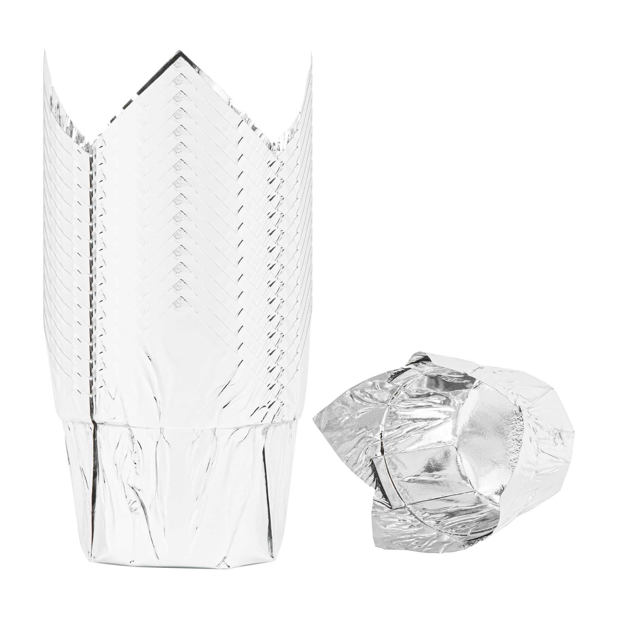 Panificio 4 oz Tulip Metallic Silver Paper Regular Baking Cup - 2 1/4" x 2 1/4" x 1 1/2" - 200 count box