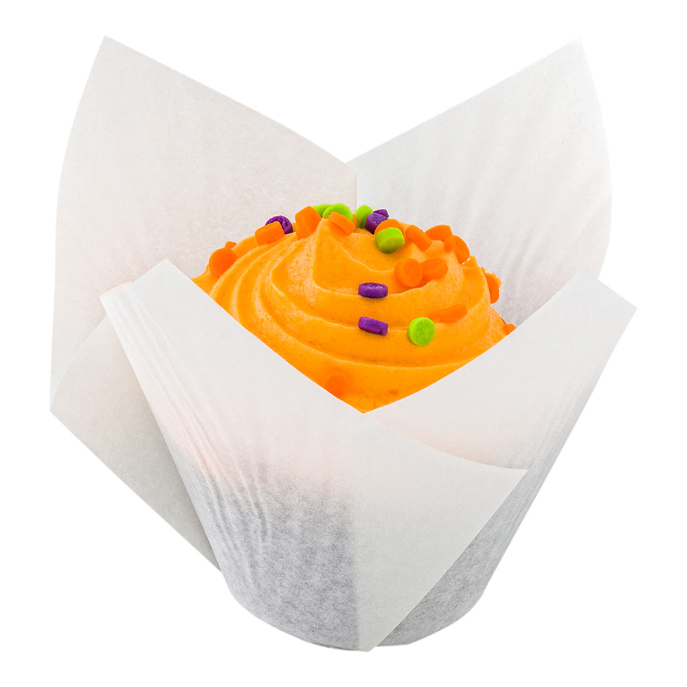 Panificio 2 oz Tulip Sugar White Paper Baking Cup - Greaseproof - 1 1/2" x 1 1/2" x 2 1/4" - 200 count box