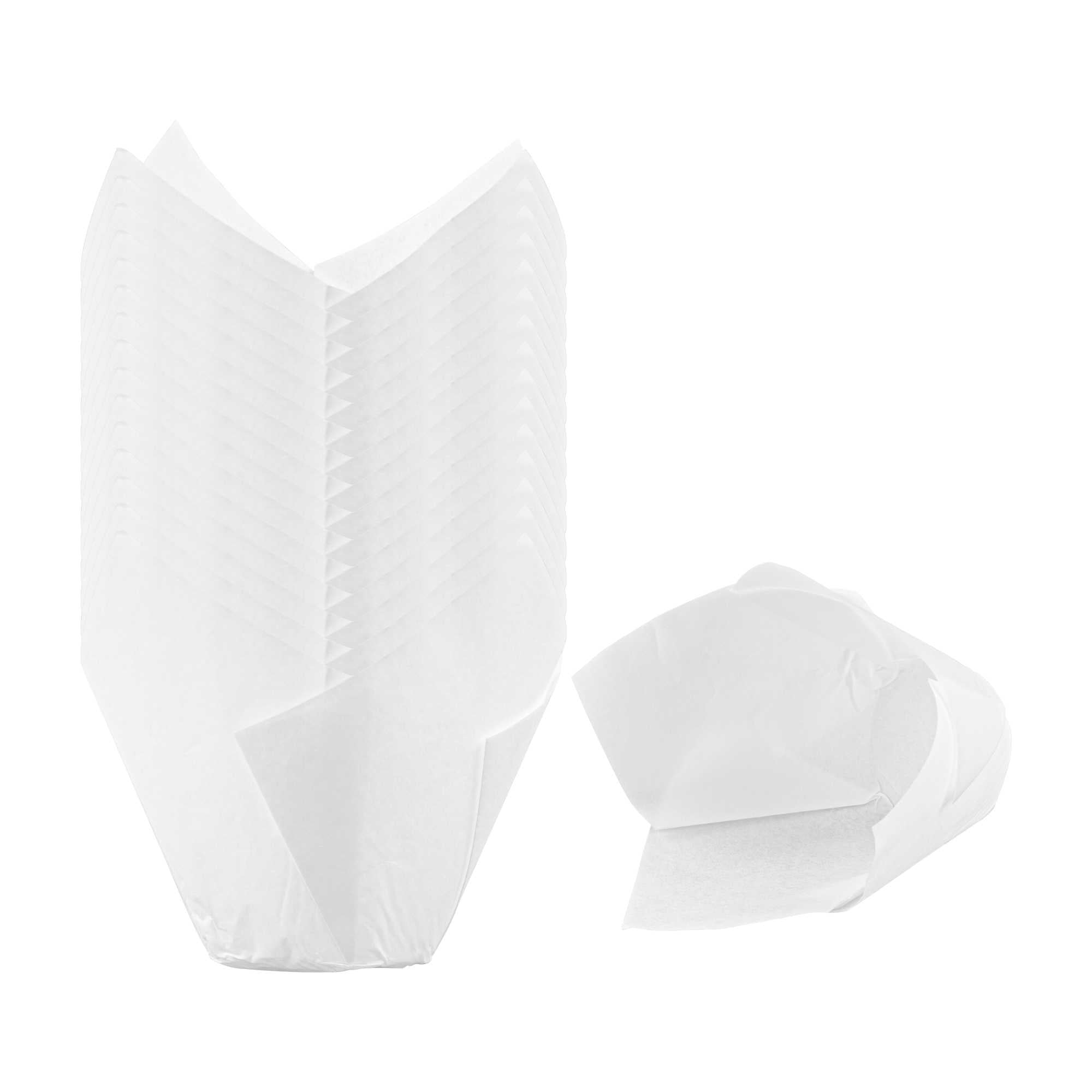 Panificio 2 oz Tulip Sugar White Paper Baking Cup - Greaseproof - 1 1/2" x 1 1/2" x 2 1/4" - 200 count box
