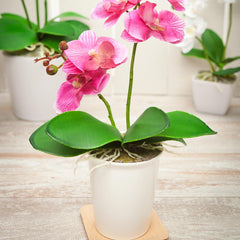 Fiore Round Purple Plastic Orchid in Porcelain Pot - 5 Blooms - 4