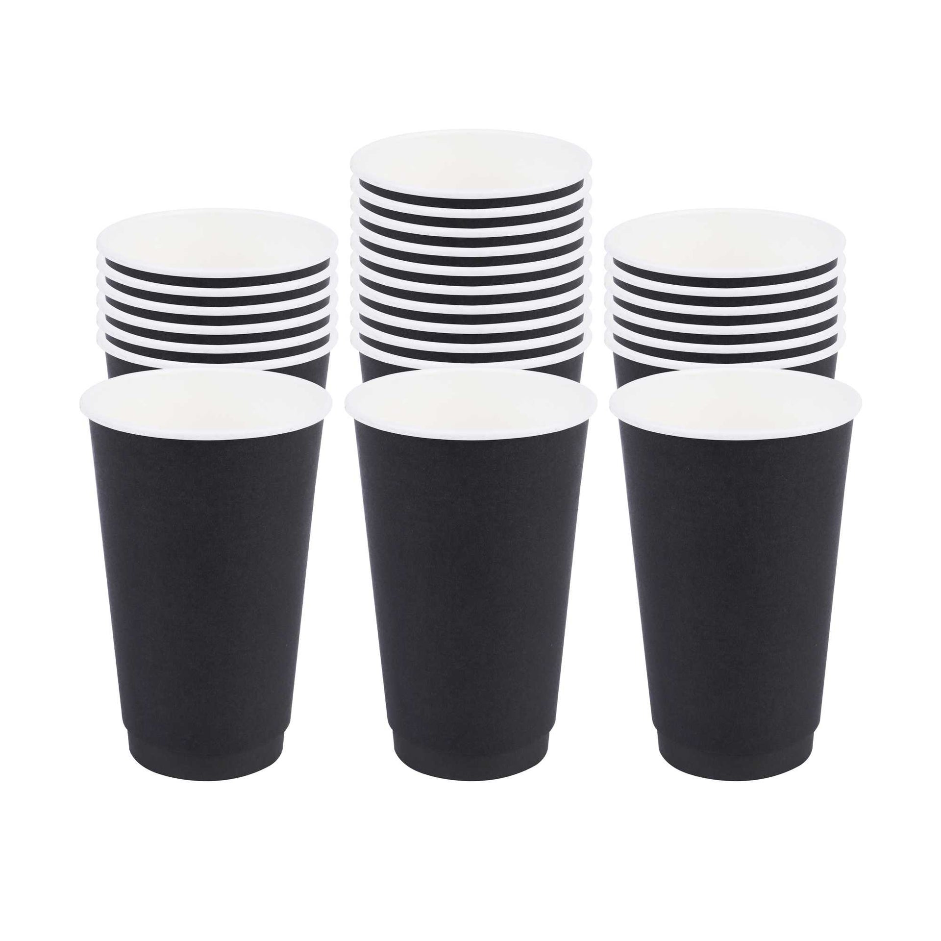 Restpresso 16 oz Black Paper Coffee Cup - Double Wall - 3 1/2" x 3 1/2" x 5 1/2" - 500 count box