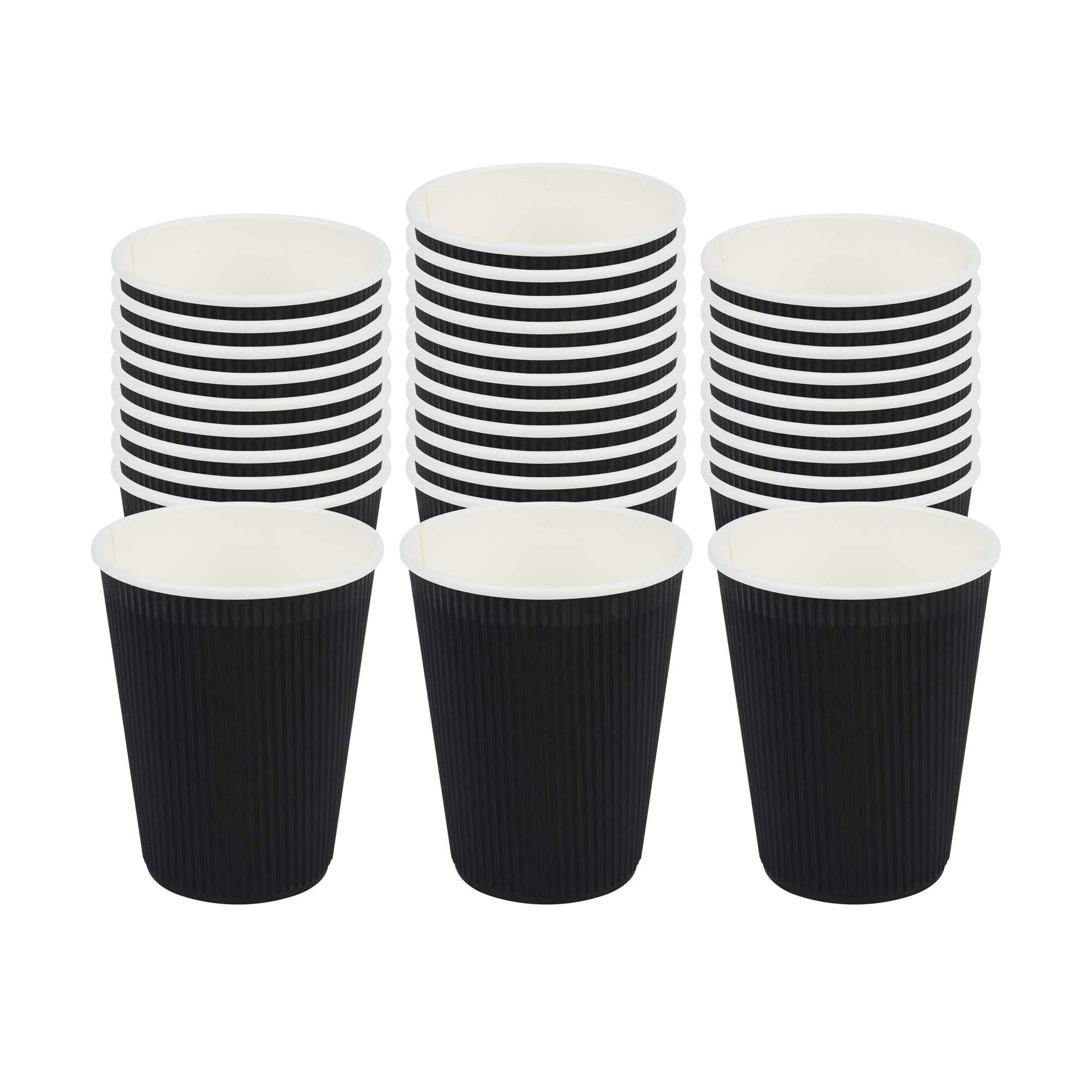 Restpresso 12 oz Black Paper Coffee Cup - Ripple Wall - 3 1/2" x 3 1/2" x 4 1/4" - 500 count box