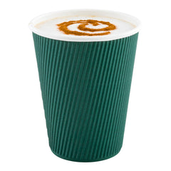 12 oz Forest Green Paper Coffee Cup - Ripple Wall - 3 1/2