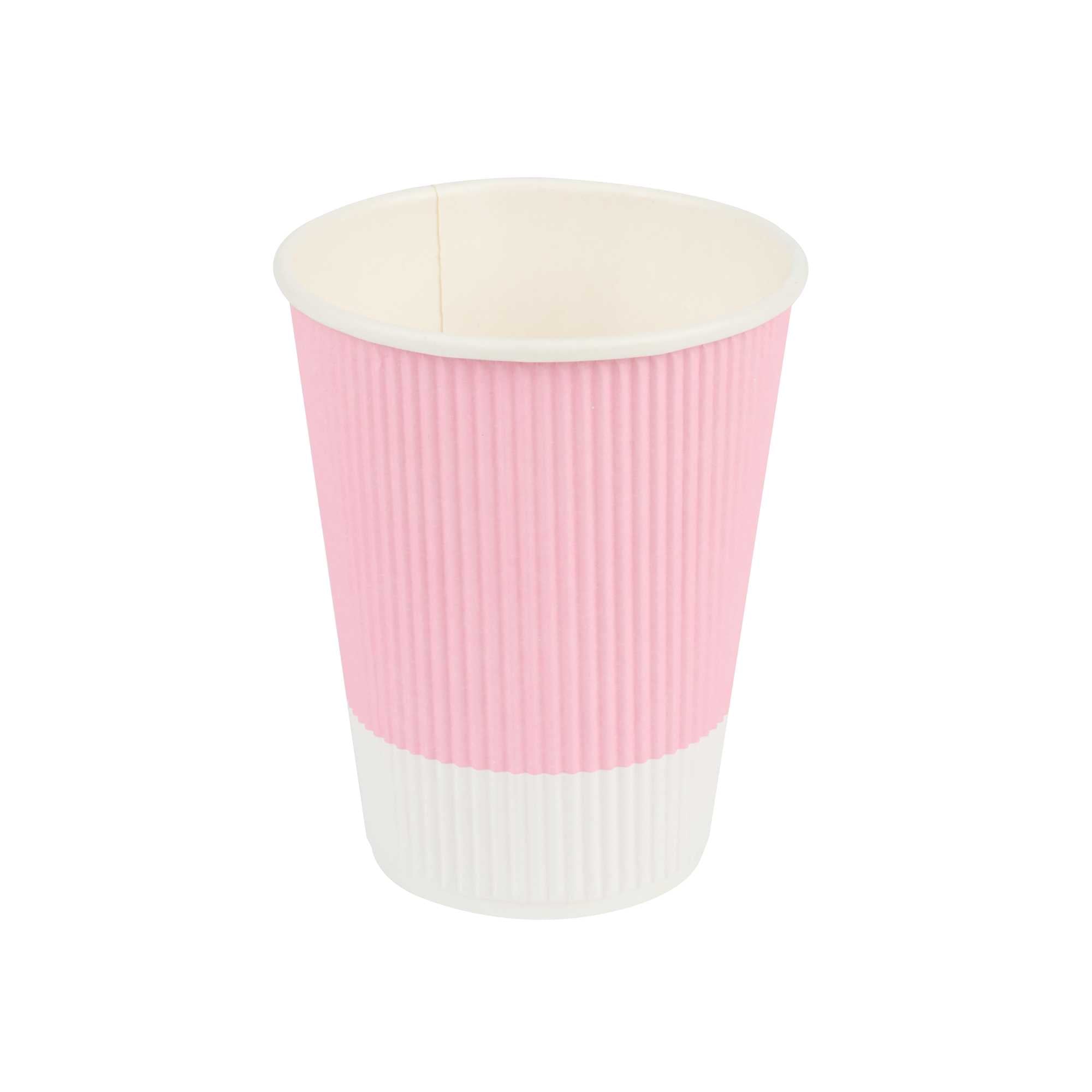 12 oz Light Pink Paper Coffee Cup - Ripple Wall - 3 1/2" x 3 1/2" x 4 1/4" - 25 count box