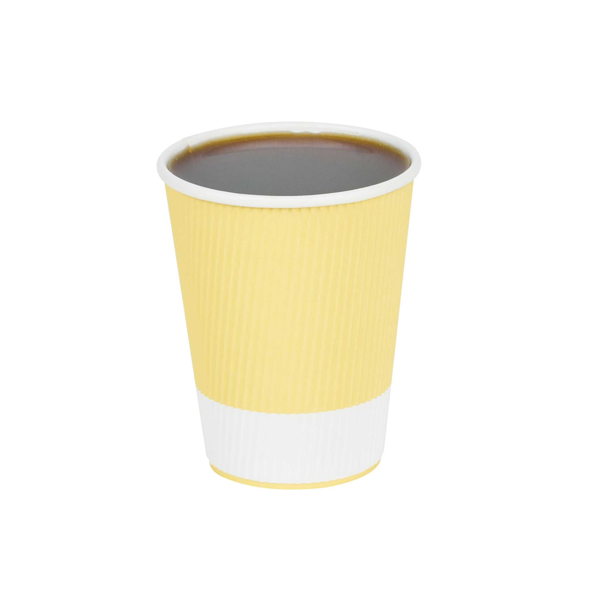 12 oz Light Yellow Paper Coffee Cup - Ripple Wall - 3 1/2" x 3 1/2" x 4 1/4" - 500 count box