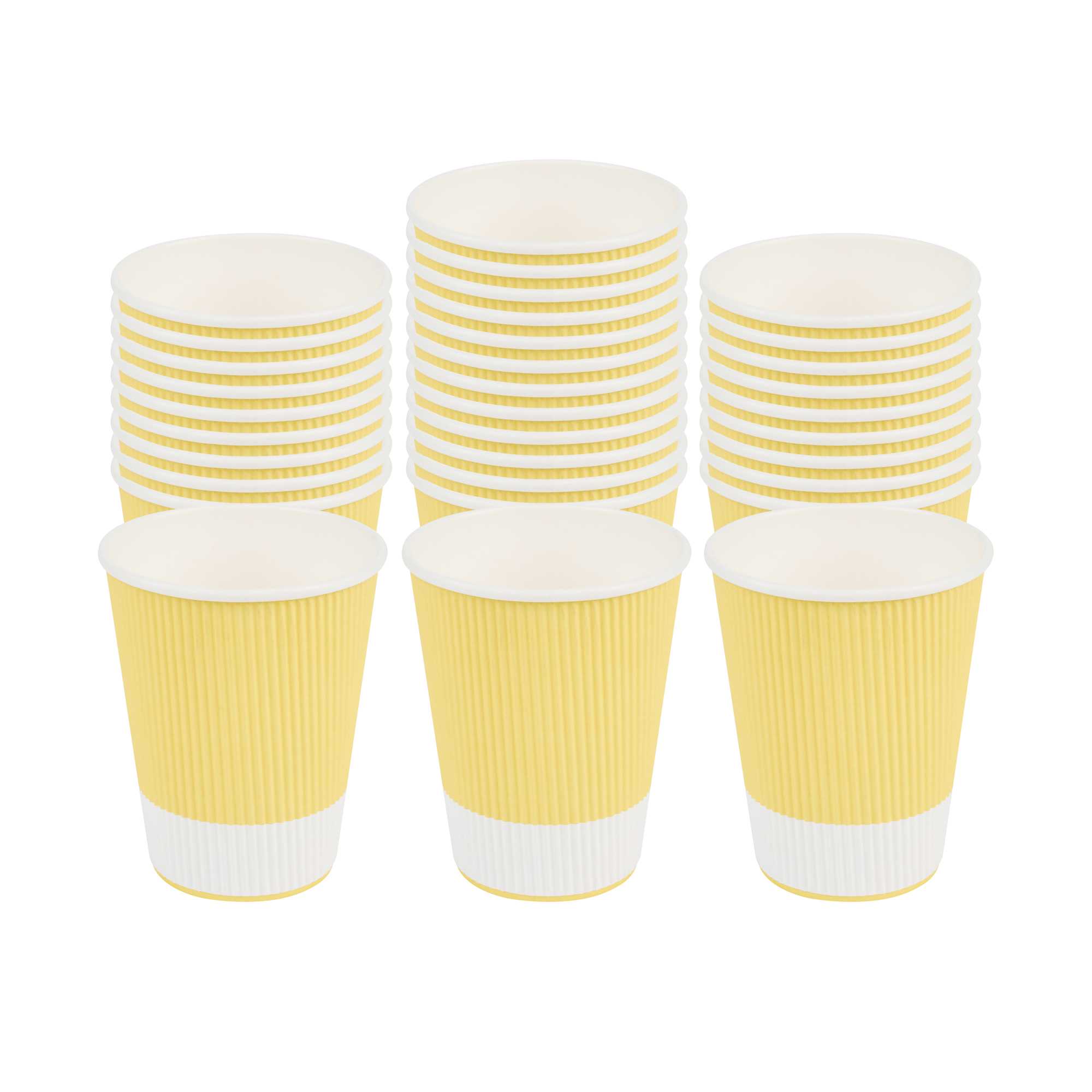 12 oz Light Yellow Paper Coffee Cup - Ripple Wall - 3 1/2" x 3 1/2" x 4 1/4" - 500 count box