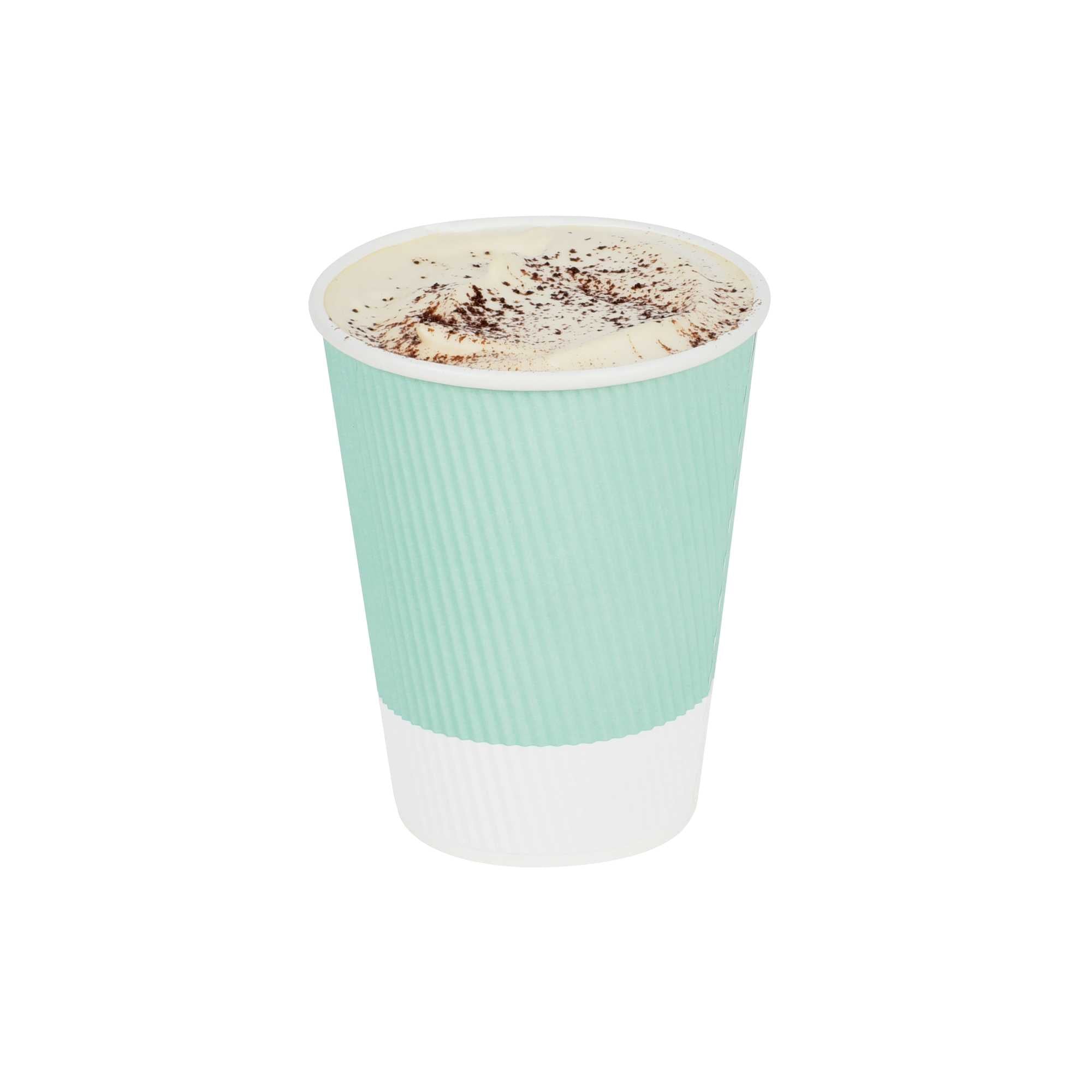 12 oz Light Green Paper Coffee Cup - Ripple Wall - 3 1/2" x 3 1/2" x 4 1/4" - 25 count box