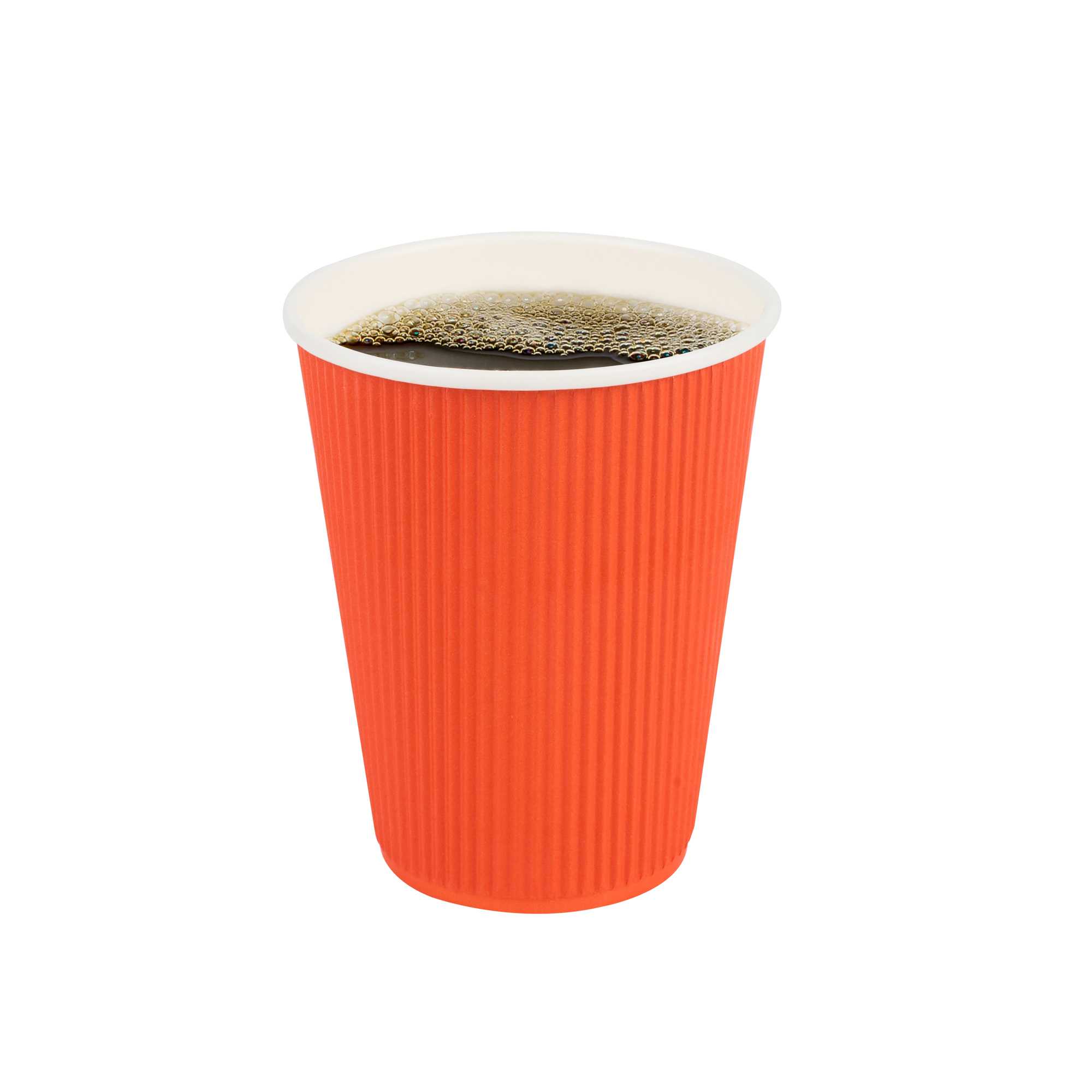 Restpresso 12 oz Tangerine Orange Paper Coffee Cup - Ripple Wall - 3 1/2" x 3 1/2" x 4 1/4" - 500 count box