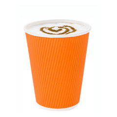 12 oz Tangerine Orange Paper Coffee Cup - Ripple Wall - 3 1/2