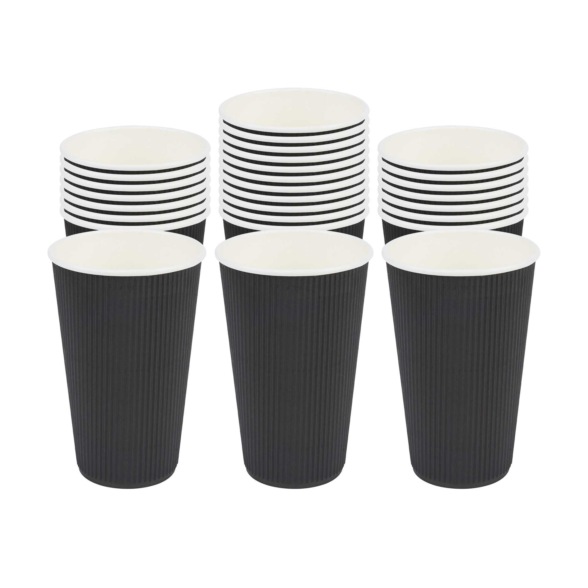 16 oz Black Paper Coffee Cup - Ripple Wall - 3 1/2" x 3 1/2" x 5 1/2" - 25 count box