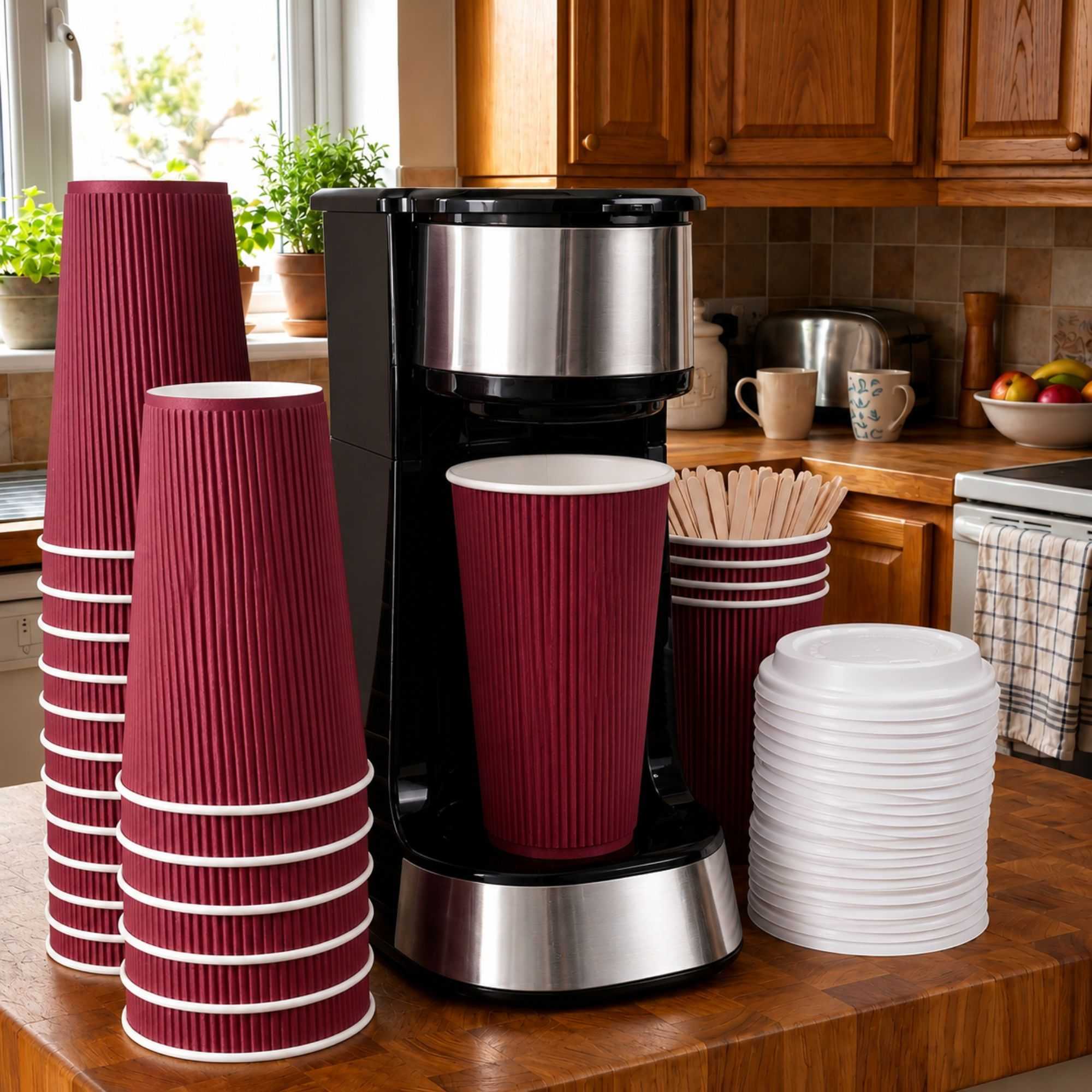 Restpresso 16 oz Crimson Paper Coffee Cup - Ripple Wall - 3 1/2" x 3 1/2" x 5 1/2" - 25 count box