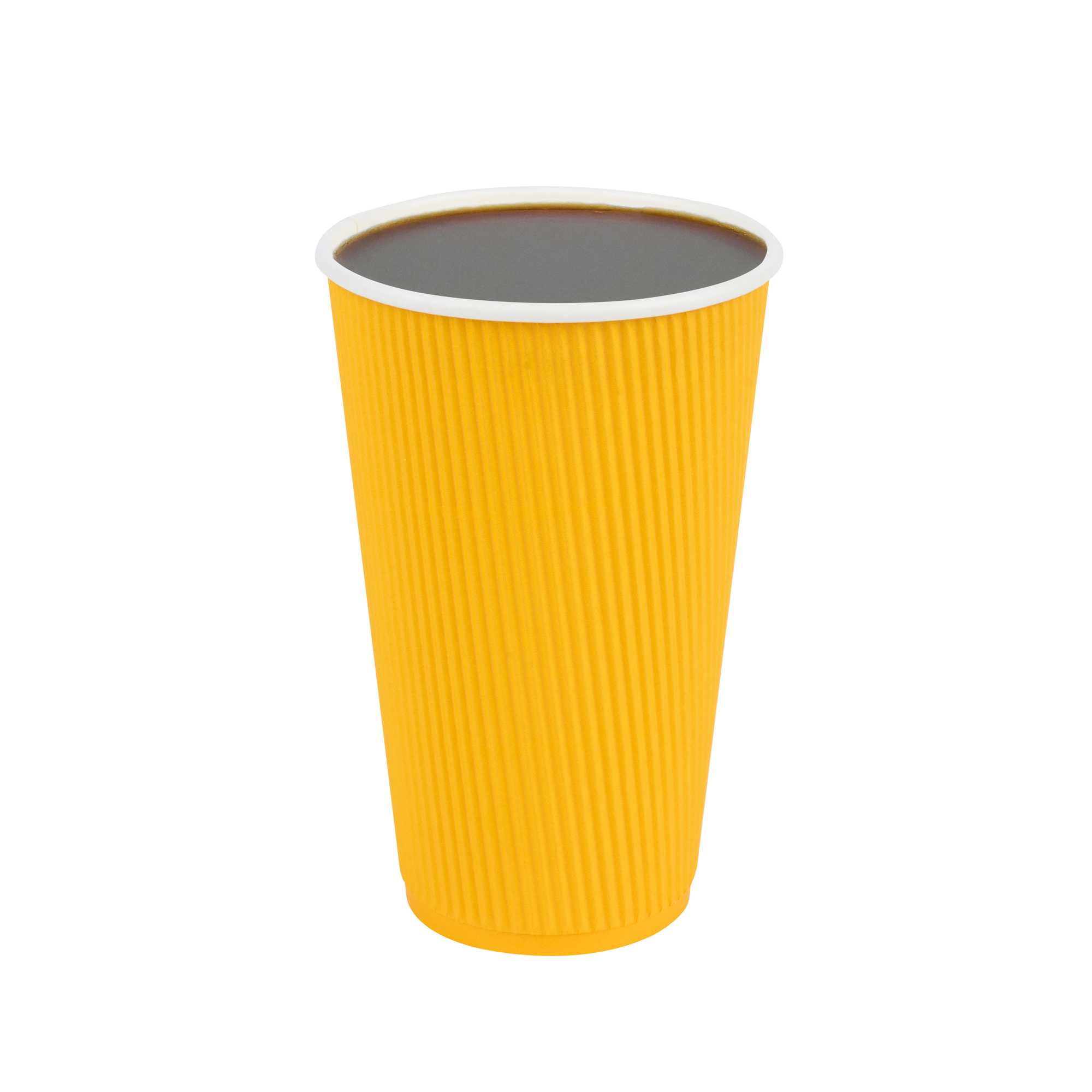 16 oz Yellow Paper Coffee Cup - Ripple Wall - 3 1/2" x 3 1/2" x 5 1/2" - 500 count box