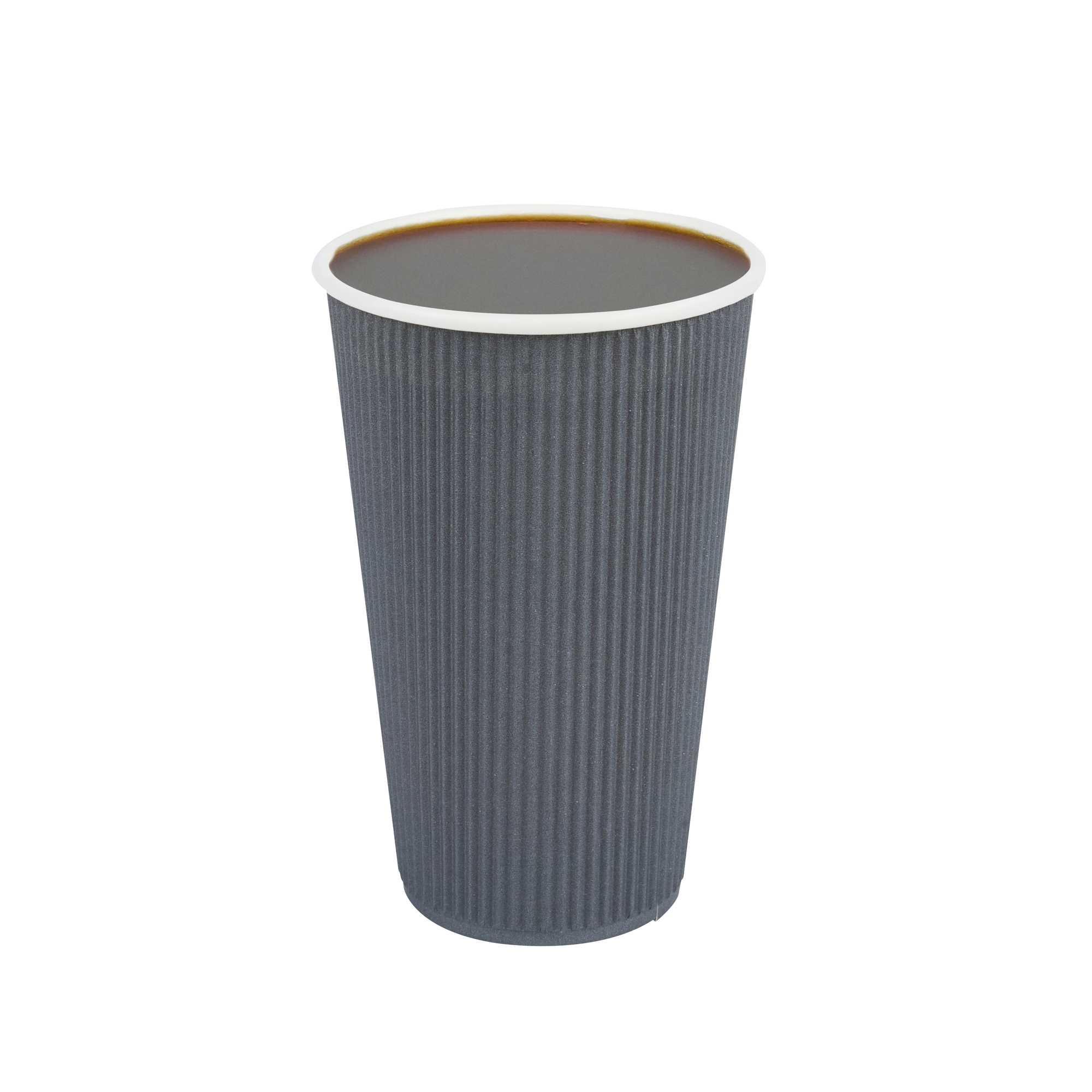 16 oz Gray Paper Coffee Cup - Ripple Wall - 3 1/2" x 3 1/2" x 5 1/2" - 500 count box