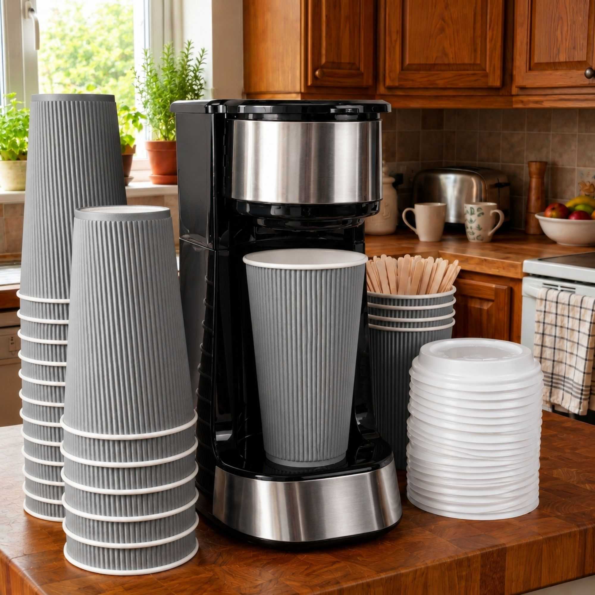 Restpresso 16 oz Gray Paper Coffee Cup - Ripple Wall - 3 1/2" x 3 1/2" x 5 1/2" - 500 count box