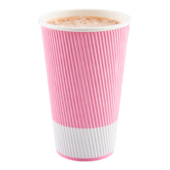 16 oz Light Pink Paper Coffee Cup - Ripple Wall - 3 1/2