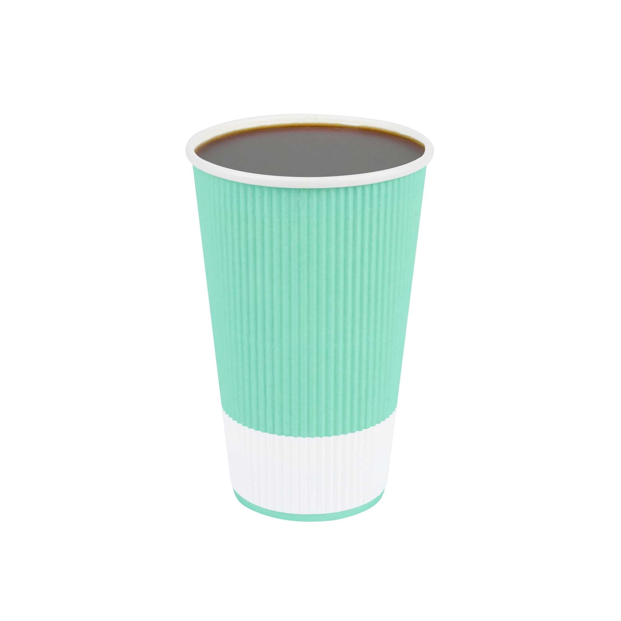 Restpresso 16 oz Light Green Paper Coffee Cup - Ripple Wall - 3 1/2" x 3 1/2" x 5 1/2" - 500 count box