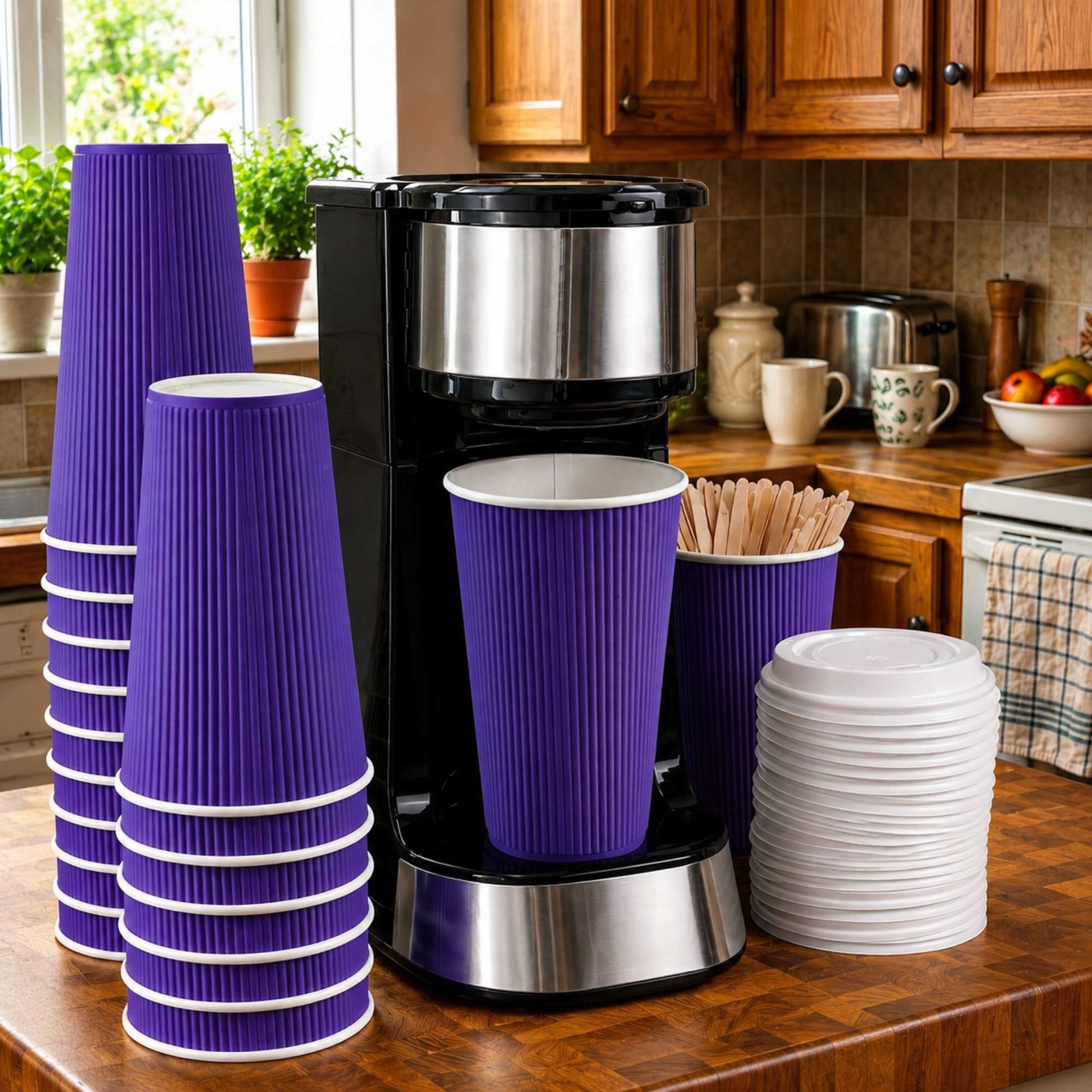 Restpresso 16 oz Royal Purple Paper Coffee Cup - Ripple Wall - 3 1/2" x 3 1/2" x 5 1/2" - 25 count box