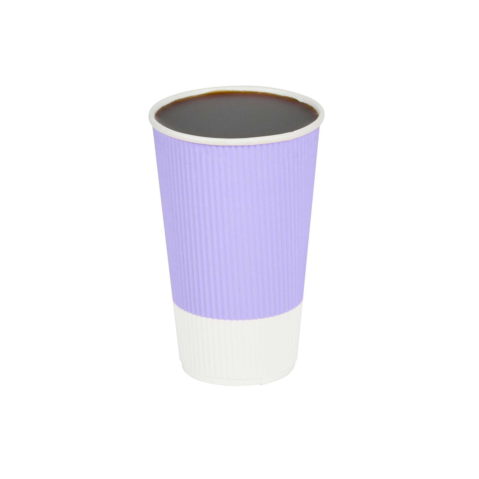 16 oz Light Purple Paper Coffee Cup - Ripple Wall - 3 1/2" x 3 1/2" x 5 1/2" - 500 count box
