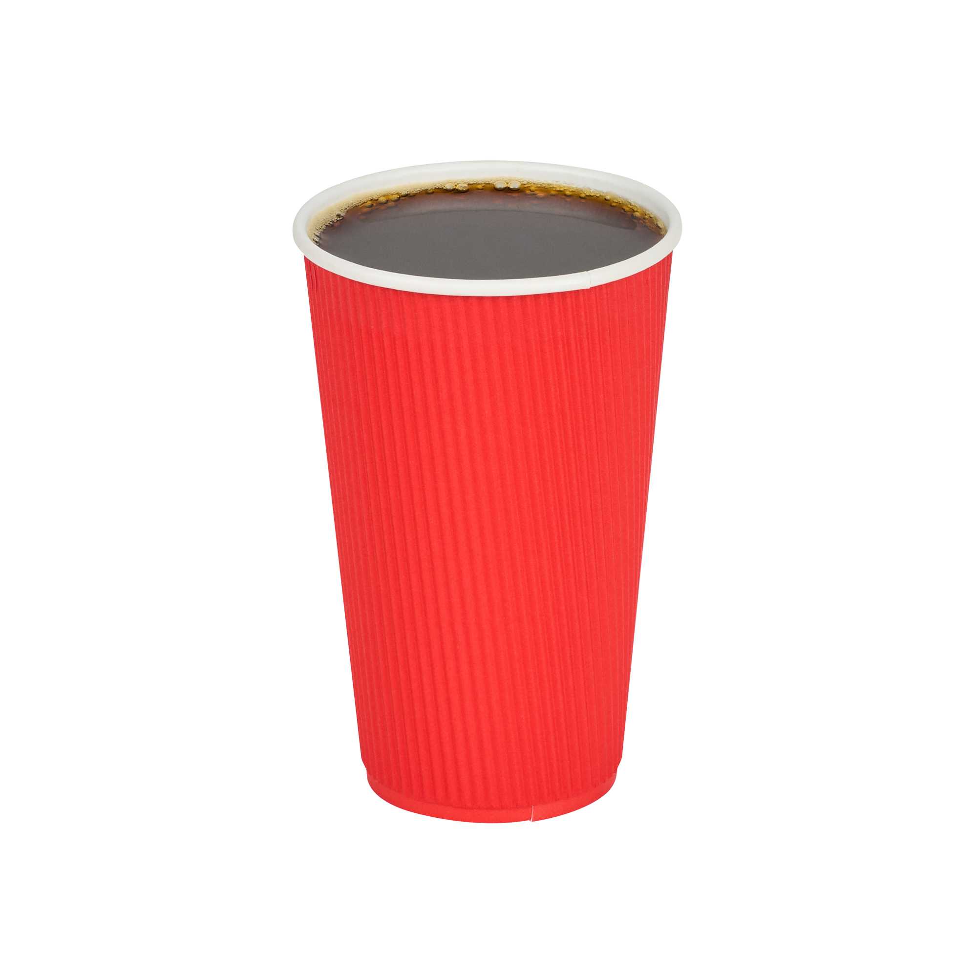 16 oz Red Paper Coffee Cup - Ripple Wall - 3 1/2" x 3 1/2" x 5 1/2" - 500 count box