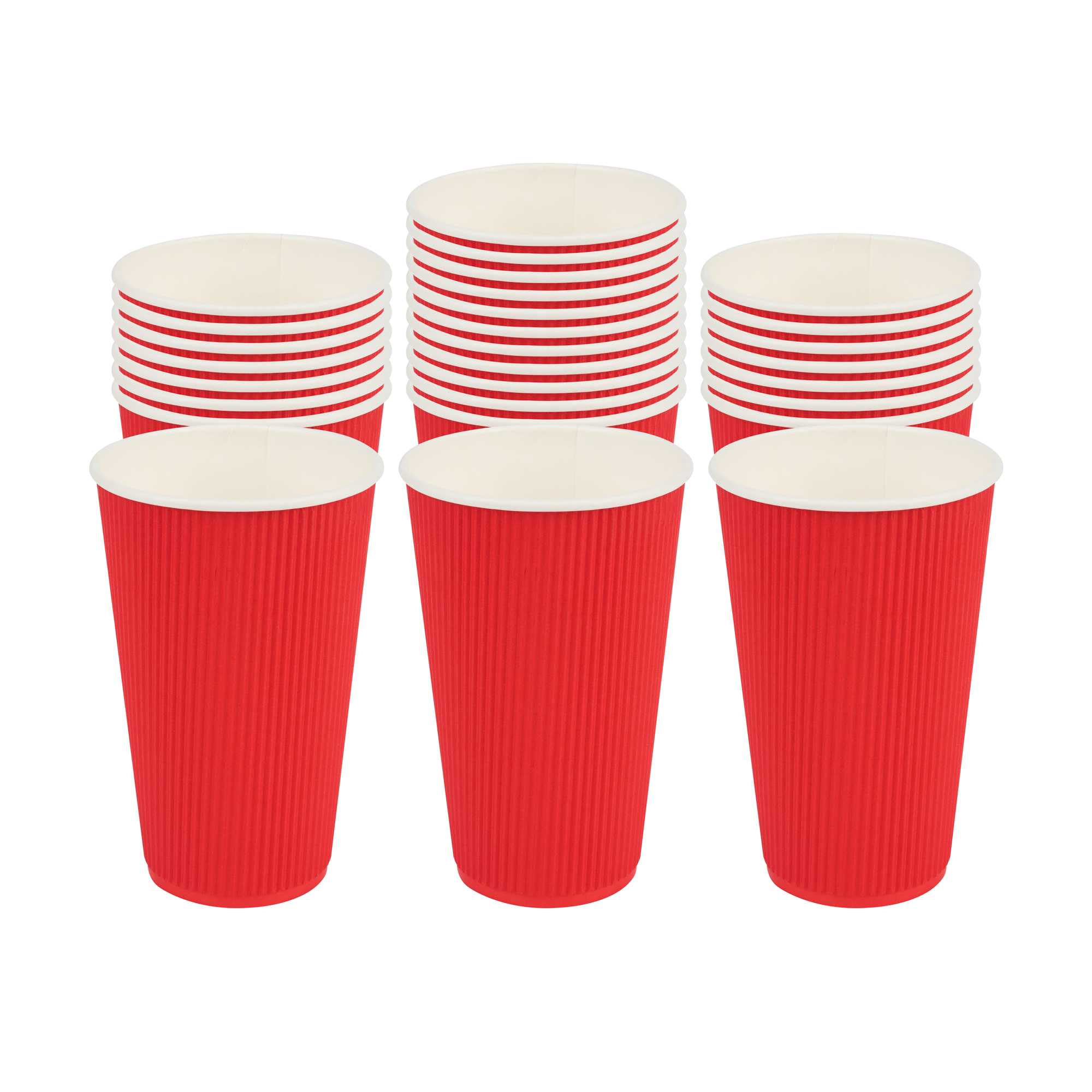 16 oz Red Paper Coffee Cup - Ripple Wall - 3 1/2" x 3 1/2" x 5 1/2" - 500 count box