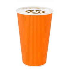16 oz Tangerine Orange Paper Coffee Cup - Ripple Wall - 3 1/2