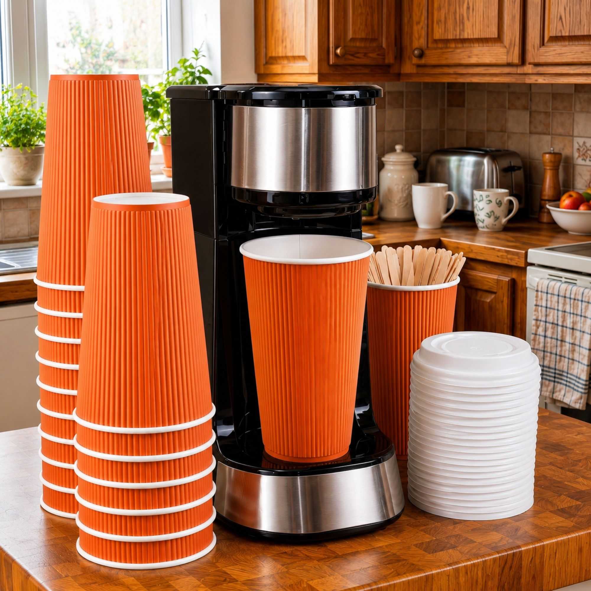 Restpresso 16 oz Tangerine Orange Paper Coffee Cup - Ripple Wall - 3 1/2" x 3 1/2" x 5 1/2" - 25 count box