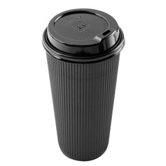 Black Plastic Coffee Cup Lid - Fits 8, 12, 16 and 20 oz - 25 count box