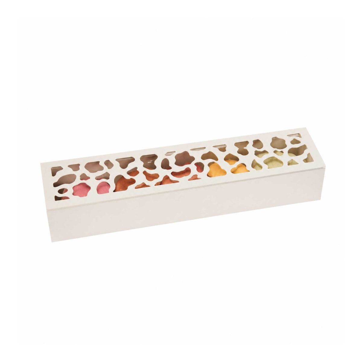 Sentiero Rectangle White Paper Macaron Box - Holds 5 Macarons - 10" x 2 1/4" x 1 1/2" - 100 count box