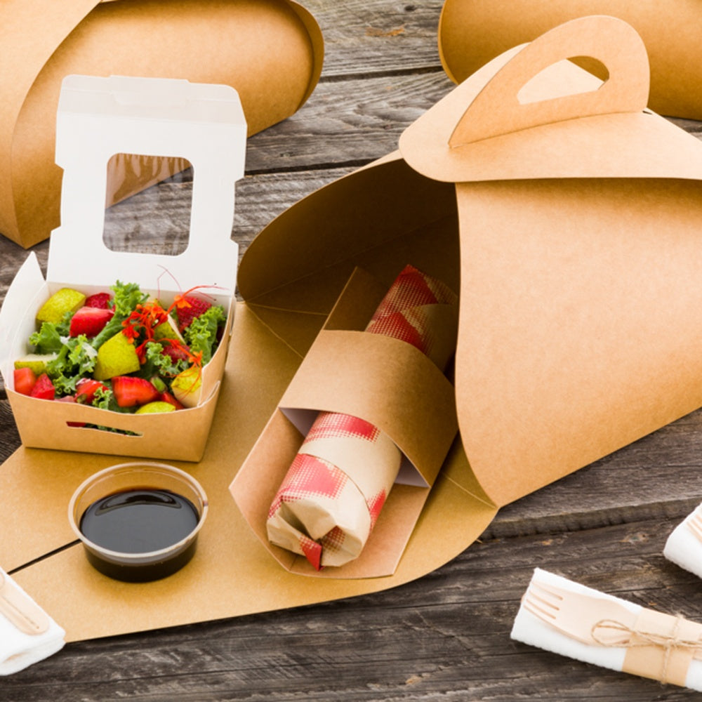 Ingenero Kraft Paper Large Lunch and Cake Box - 9" x 9" x 4 3/4" - 100 count box