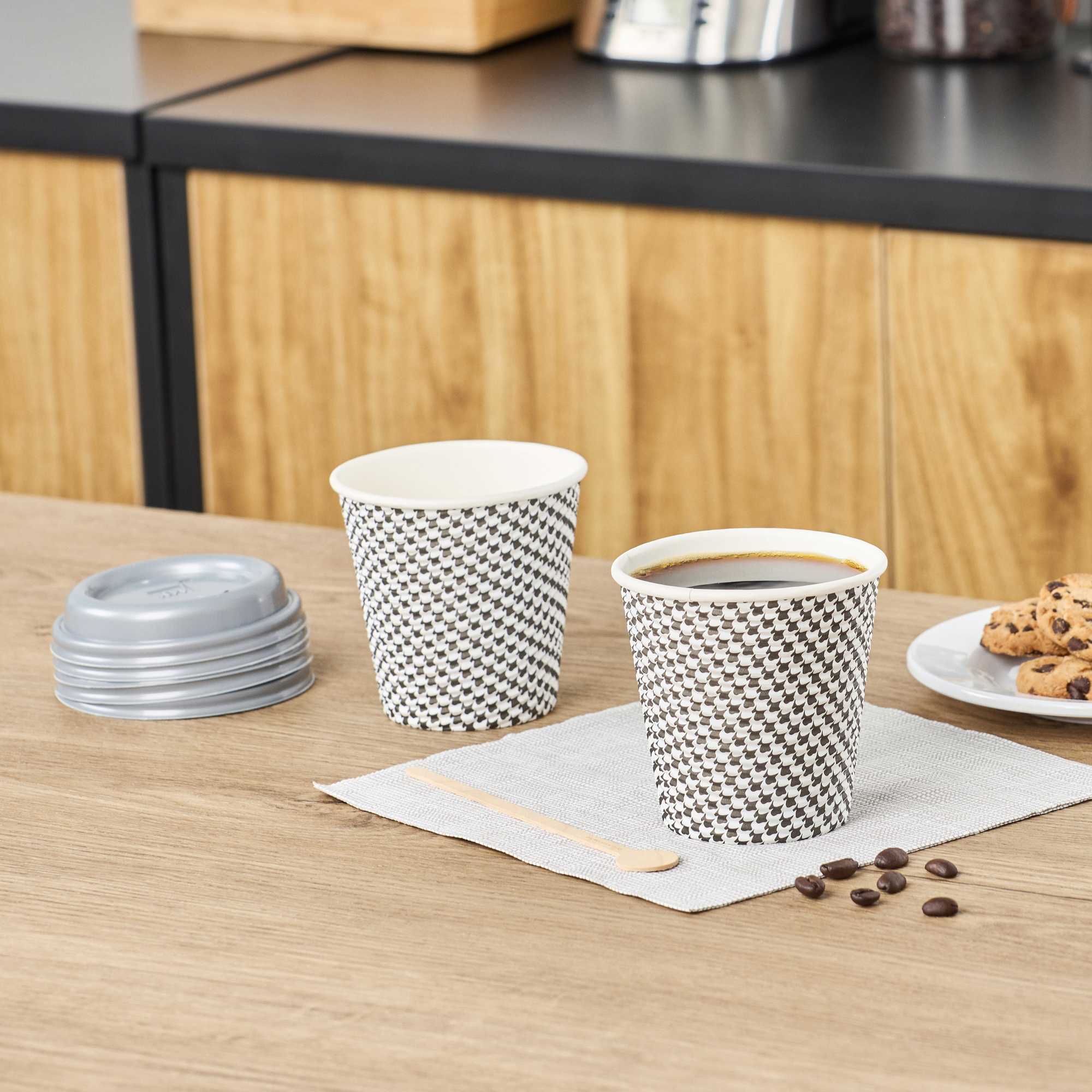 8 oz Black Paper Coffee Cup - Ripple Wall - 3 1/2" x 3 1/2" x 3 1/4" - 25 count box