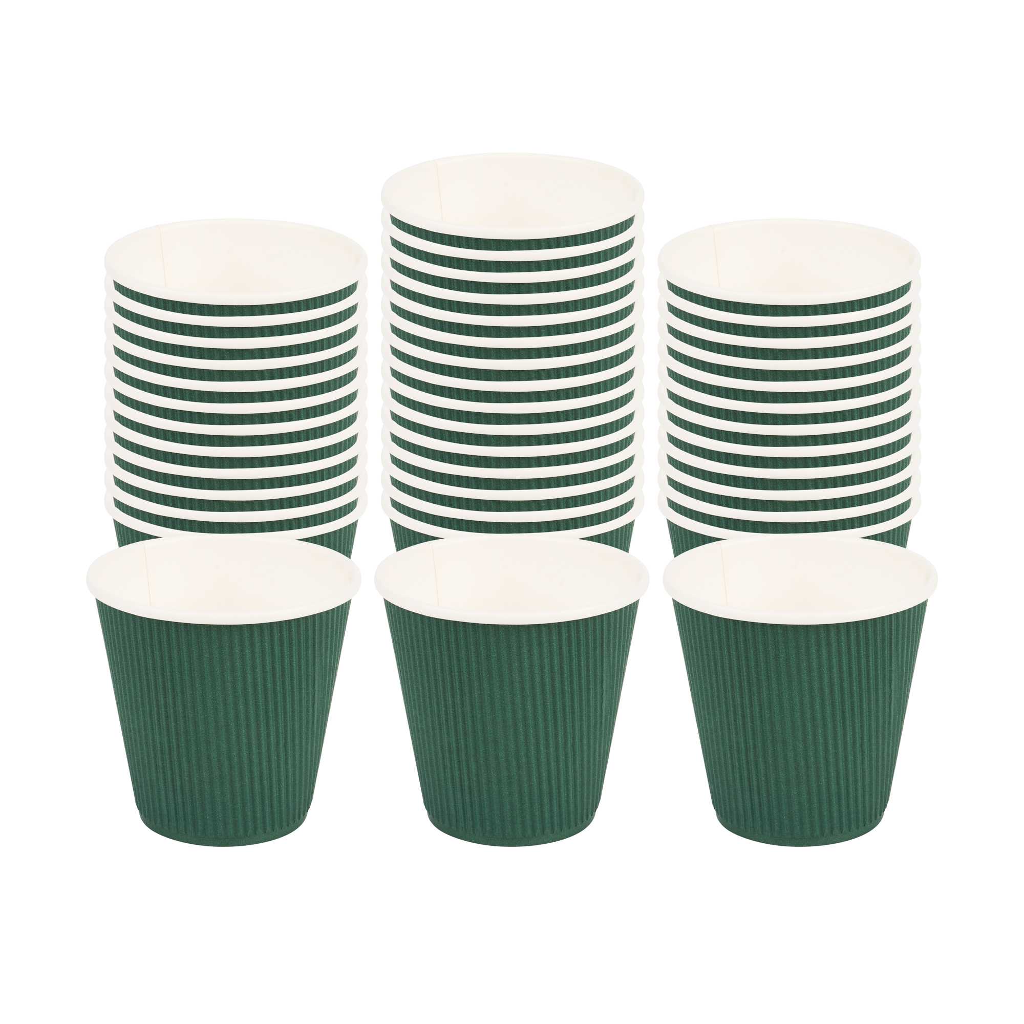 8 oz Forest Green Paper Coffee Cup - Ripple Wall - 3 1/2" x 3 1/2" x 3 1/4" - 500 count box