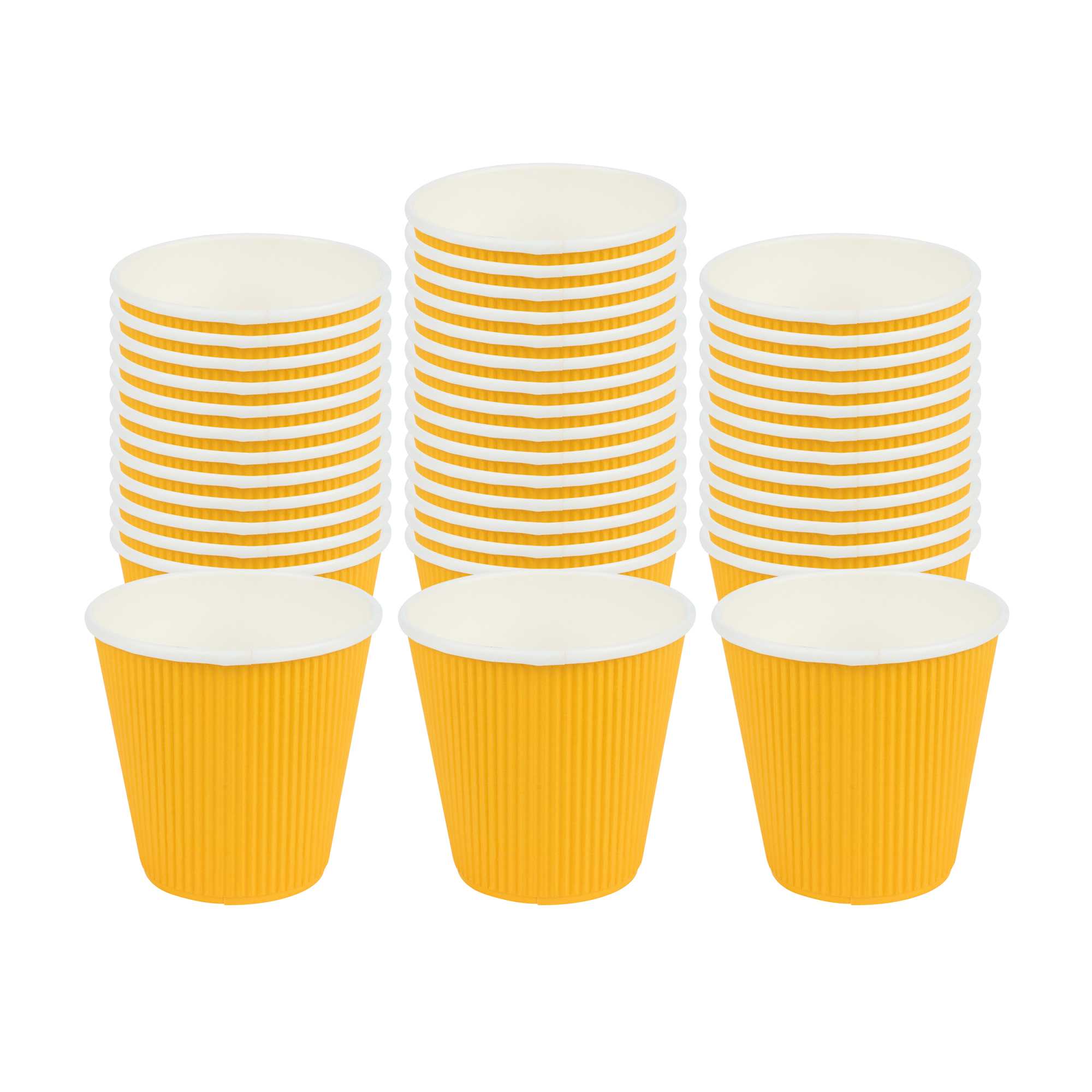 8 oz Yellow Paper Coffee Cup - Ripple Wall - 3 1/2" x 3 1/2" x 3 1/4" - 500 count box