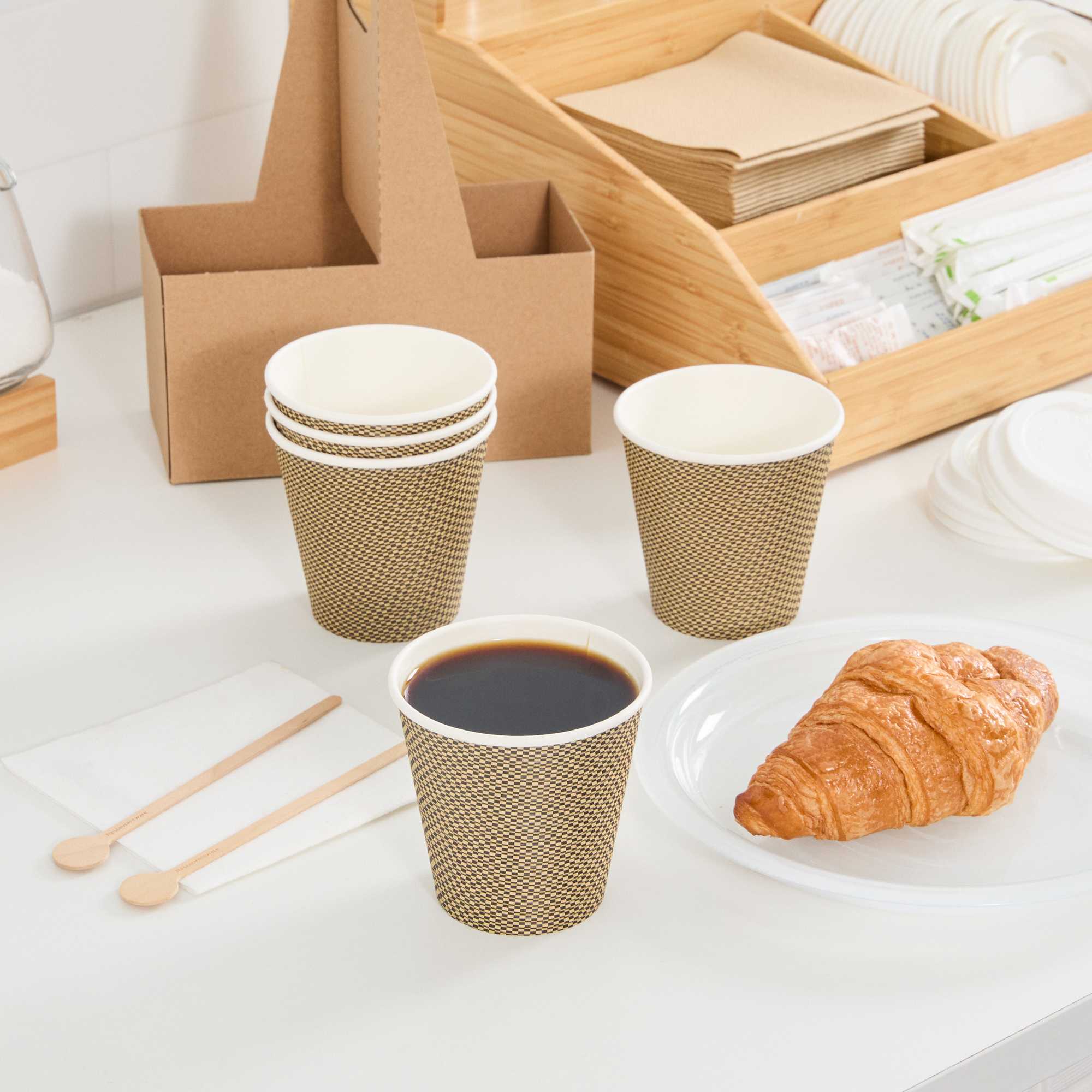 8 oz Kraft Paper Coffee Cup - Ripple Wall - 3 1/2" x 3 1/2" x 3 1/4" - 25 count box