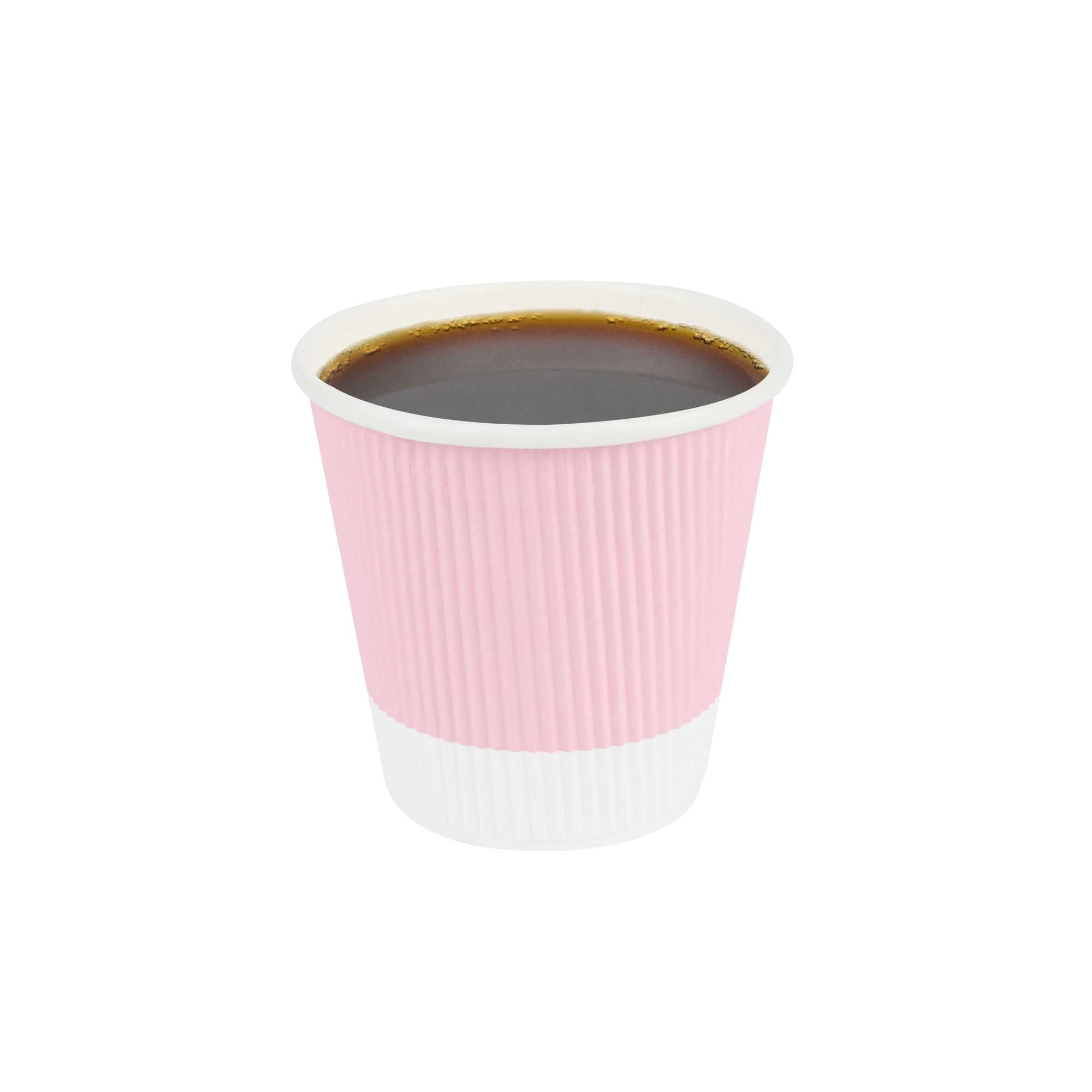 8 oz Light Pink Paper Coffee Cup - Ripple Wall - 3 1/2" x 3 1/2" x 3 1/4" - 500 count box
