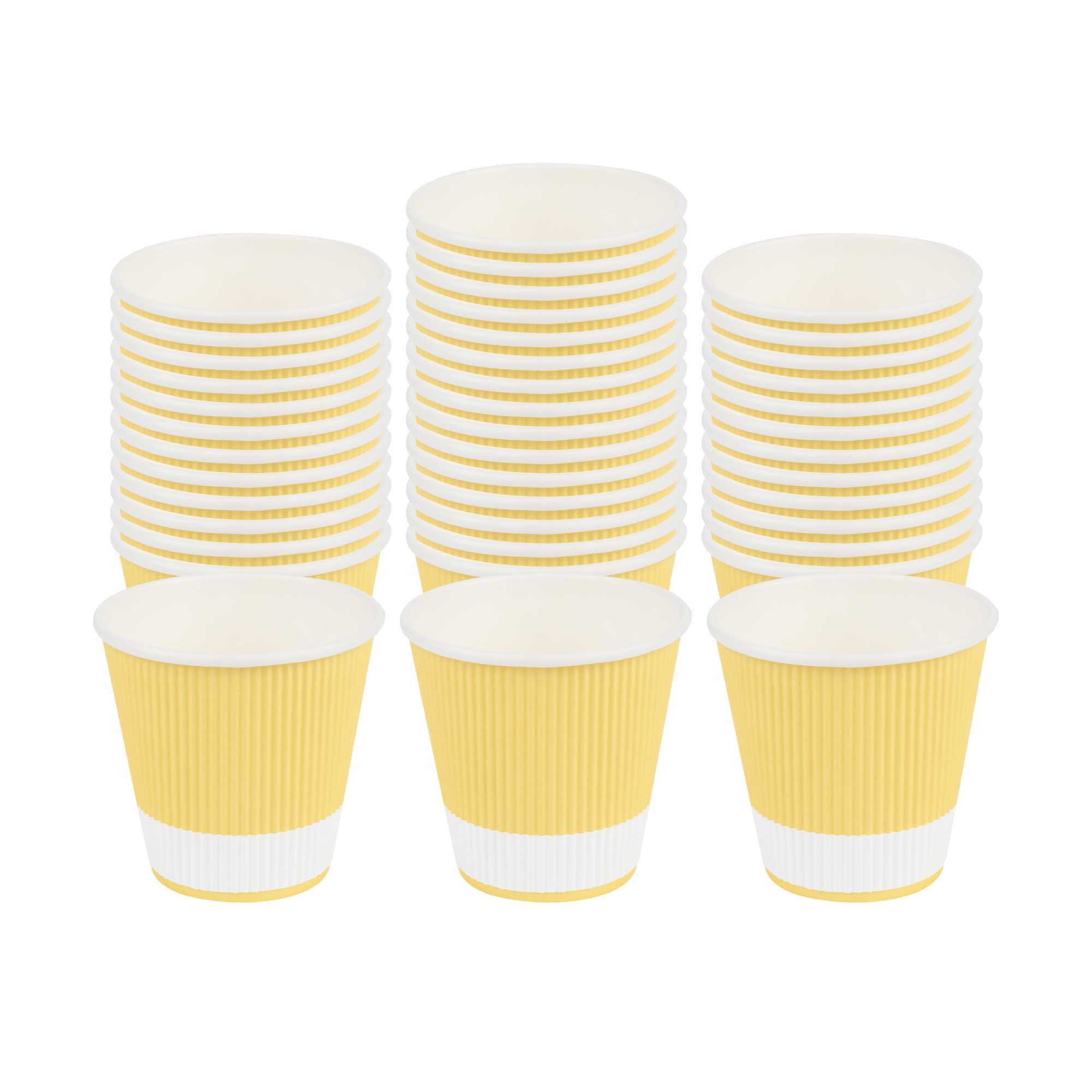 8 oz Light Yellow Paper Coffee Cup - Ripple Wall - 3 1/2" x 3 1/2" x 3 1/4" - 500 count box