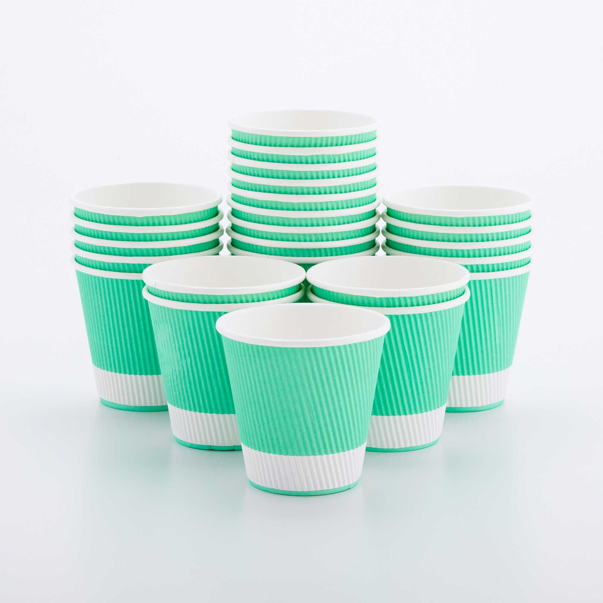 8 oz Light Green Paper Coffee Cup - Ripple Wall - 3 1/2" x 3 1/2" x 3 1/4" - 500 count box