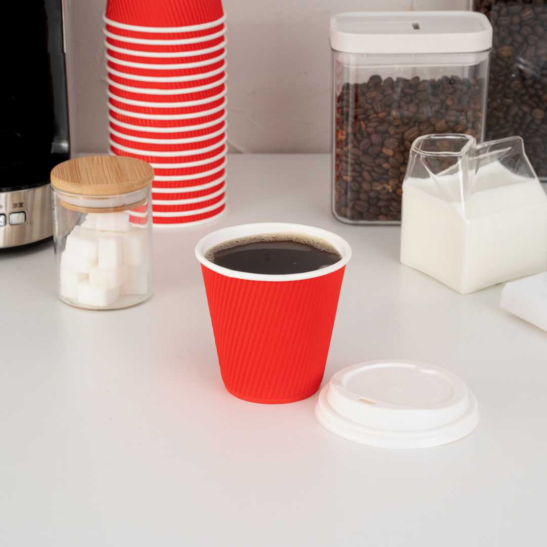8 oz Red Paper Coffee Cup - Ripple Wall - 3 1/2