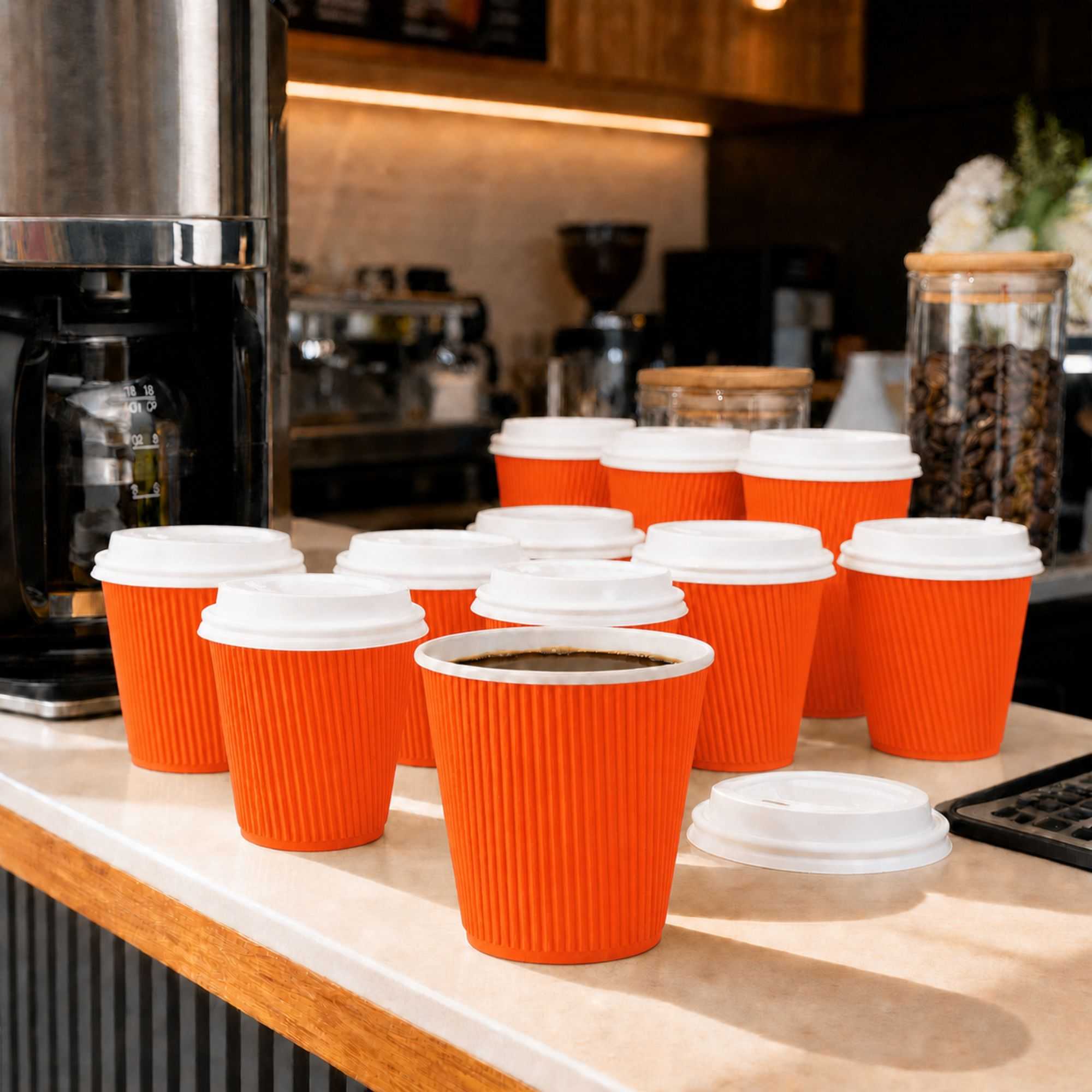 Restpresso 8 oz Tangerine Orange Paper Coffee Cup - Ripple Wall - 3 1/2" x 3 1/2" x 3 1/4" - 25 count box