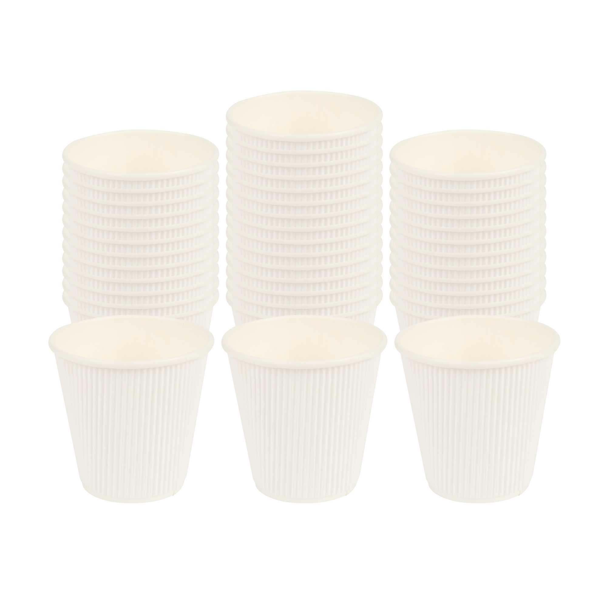 8 oz White Paper Coffee Cup - Ripple Wall - 3 1/2" x 3 1/2" x 3 1/4" - 500 count box