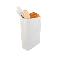 Rectangle White Paper Large Shopping and Take Out Bag - Glossy, Rope Handles - 9 1/2