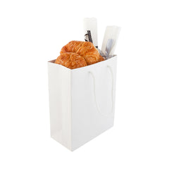 Rectangle White Paper Medium Shopping and Take Out Bag - Glossy, Rope Handles - 8